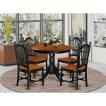 5 Pc Dining Set, Kitchen Table, 4 Wood Seat Kitchen Chairs In Black, Cherry