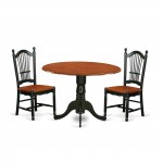 3 Pc Dublin Kitchen Set-Dining Table, 2 Wood Seat Kitchen Chairs, Black & Cherry