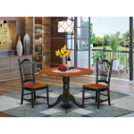 3 Pc Dublin Kitchen Set-Dining Table, 2 Wood Seat Kitchen Chairs, Black & Cherry