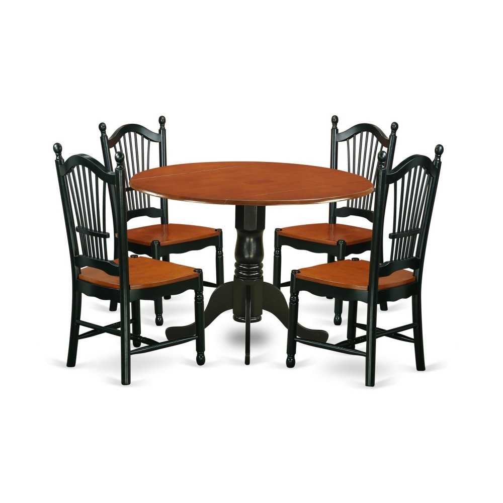 5 Pc Dublin Kitchen Set-Dining Table, 4 Wood Seat Kitchen Chairs, Black & Cherry