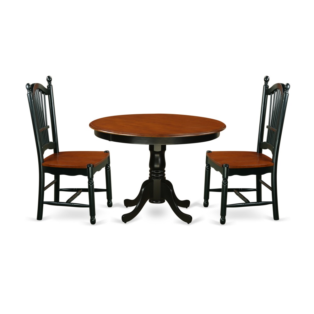 3 Pc Hartland Set, One Round 42In Dinette Table, Two Dinette Chairs, Faux Leather Seat In A Beautiful Black, Cherry Finish.