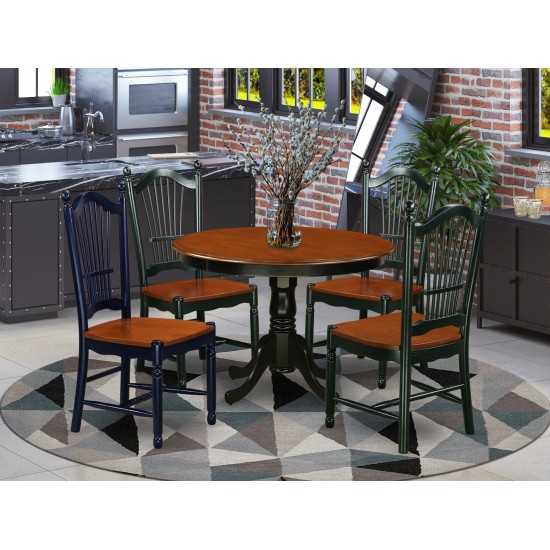 5Pc Hartland Set, One Dining Table, Four Faux Leather Seat Dinette Chairs In Beautiful Black, Cherry Finish.