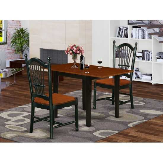 Dining Set 3 Pcs- 2 Chairs, Gorgeous Table, Cherry Finish Chair Seat, Black Finish Frame.