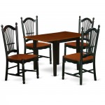 Dinette Set 5 Pcs- 4 Fabulous Wood Chairs, An Elegant Dining Table, Cherry Finish Chair Seat, Black Finish Structure.