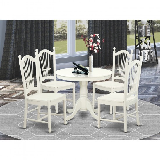 5 Pc Set With A Round Small Table And 4 Wood Dinette Chairss.