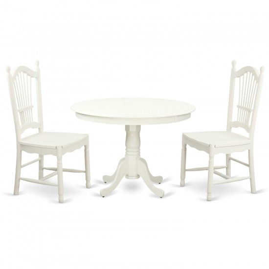 3 Pc Set With A Round Dinette Table And 2 Wood Dinette Chairs In Linen White