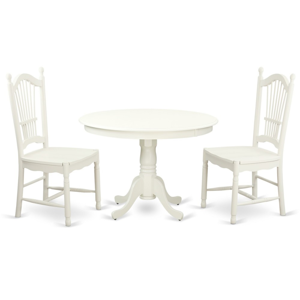 3 Pc Set With A Round Dinette Table And 2 Wood Dinette Chairs In Linen White