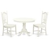 3 Pc Set With A Round Dinette Table And 2 Wood Dinette Chairs In Linen White