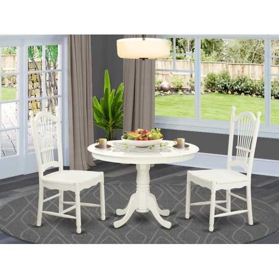 3 Pc Set With A Round Dinette Table And 2 Wood Dinette Chairs In Linen White