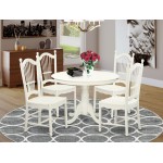 5 Pc Set With A Round Dinette Table And 4 Wood Dinette Chairs In Linen White