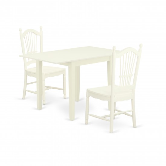 Kitchen Set 3 Pcs- 2 Super Kitchen Chairs, Dinner Table, Linen White Finish Chair Seat, Linen White Finish Solid Wood Frame.