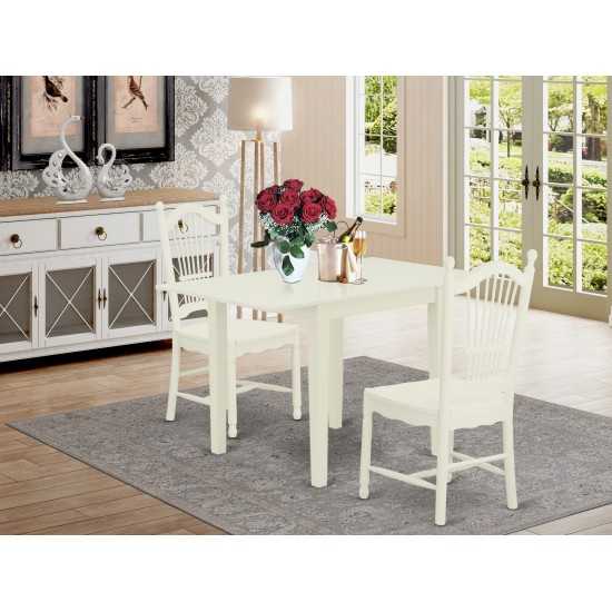 Kitchen Set 3 Pcs- 2 Super Kitchen Chairs, Dinner Table, Linen White Finish Chair Seat, Linen White Finish Solid Wood Frame.