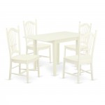 Dining Set 5 Pcs- 4 Chairs, Wood Table, Linen White Finish Hardwood Chair Seat, Linen White Finish Solid Wood Frame.