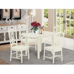 Dining Set 5 Pcs- 4 Chairs, Wood Table, Linen White Finish Hardwood Chair Seat, Linen White Finish Solid Wood Frame.