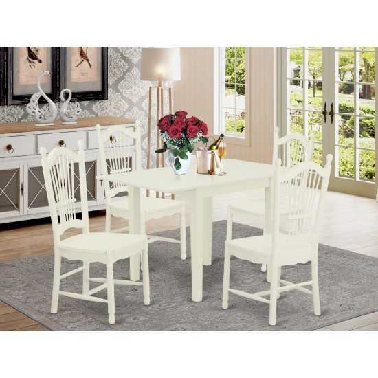 Dining Set 5 Pcs- 4 Chairs, Wood Table, Linen White Finish Hardwood Chair Seat, Linen White Finish Solid Wood Frame.