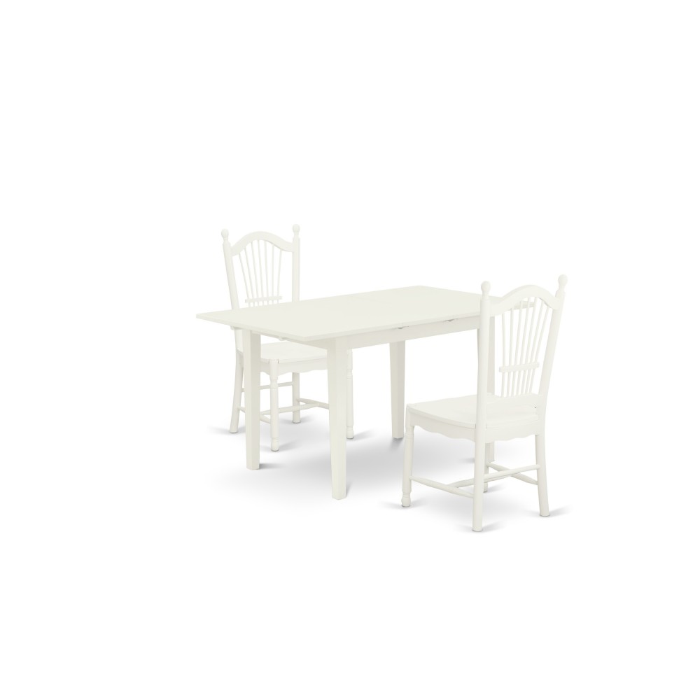 3-Pc Dinette Set 2 Kitchen Chairs, Butterfly Leaf Kitchen Dining Table, Linen White