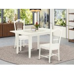 3-Pc Dinette Set 2 Kitchen Chairs, Butterfly Leaf Kitchen Dining Table, Linen White