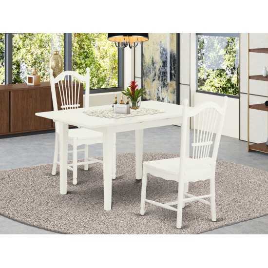 3-Pc Dinette Set 2 Kitchen Chairs, Butterfly Leaf Kitchen Dining Table, Linen White