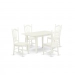 5Pc Kitchen Set 4 Chairs, Butterfly Leaf Wood Dining Table, Linen White