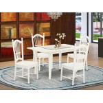 5Pc Kitchen Set 4 Chairs, Butterfly Leaf Wood Dining Table, Linen White