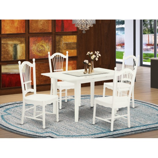 5Pc Kitchen Set 4 Chairs, Butterfly Leaf Wood Dining Table, Linen White