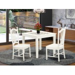 3 Pc Small Kitchen Table And 2 Hard Wood Kitchen Dining Chairs In Linen White