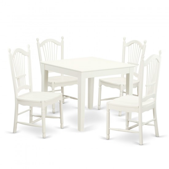 5 Pc Small Kitchen Table And 4 Hard Wood Dining Chairs In Linen White