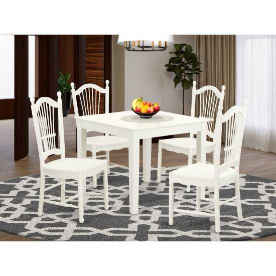 5 Pc Small Kitchen Table And 4 Hard Wood Dining Chairs In Linen White