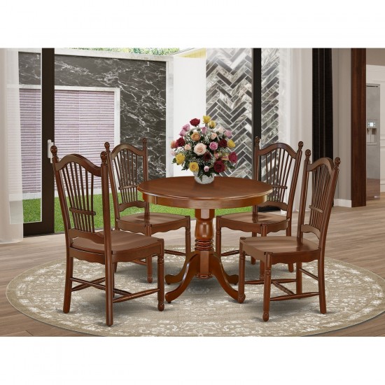 5Pc Rounded 36 Inch Kitchen Table And Four Wood Seat Dining Chairs