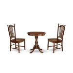 3-Pc Dining Set 2 Wooden Dining Room Chairs, 1 Kitchen Dining Table (Mahogany)