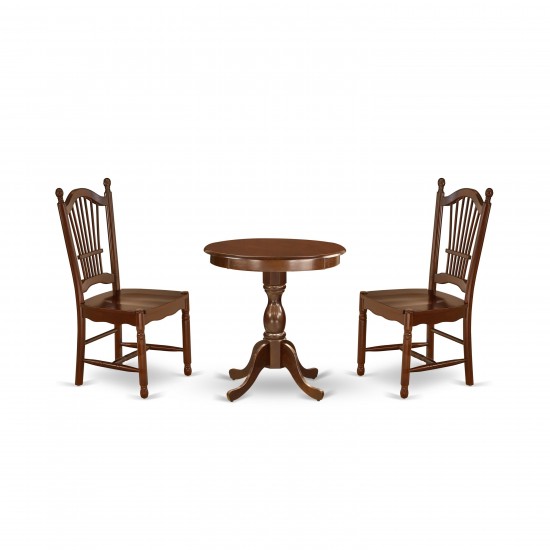 3-Pc Dining Set 2 Wooden Dining Room Chairs, 1 Kitchen Dining Table (Mahogany)