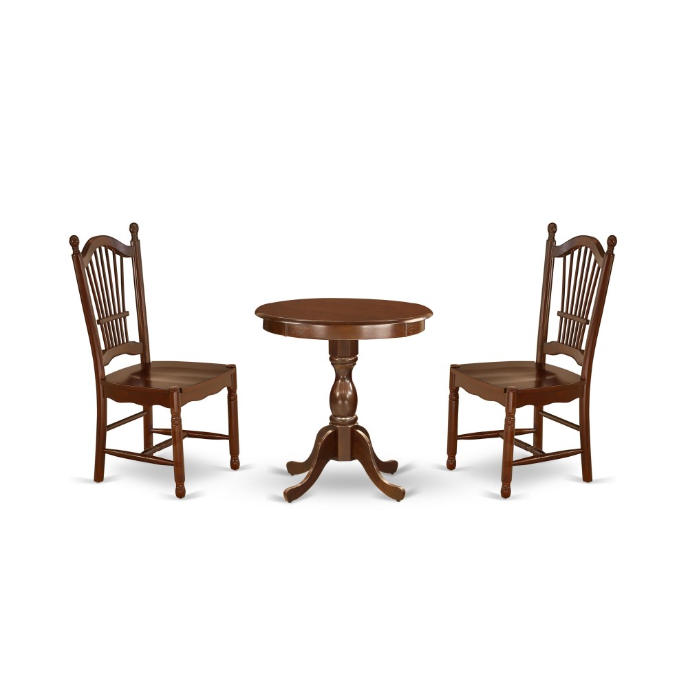 3-Pc Dining Set 2 Wooden Dining Room Chairs, 1 Kitchen Dining Table (Mahogany)