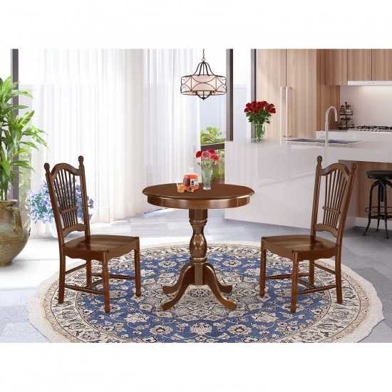 3-Pc Dining Set 2 Wooden Dining Room Chairs, 1 Kitchen Dining Table (Mahogany)