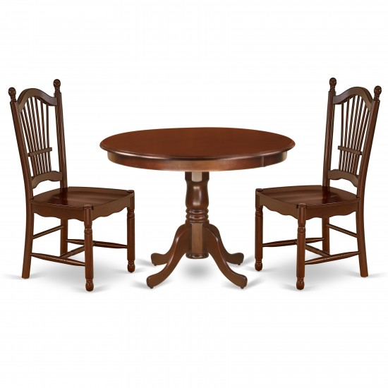 3Pc Round 42 Inch Dining Table And 2 Wood Seat Dining Chairs