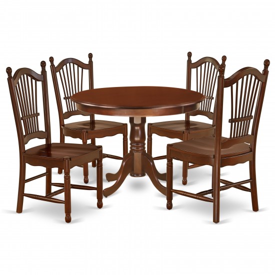 5Pc Rounded 42" Dinner Table And Four Wood Seat Chairs