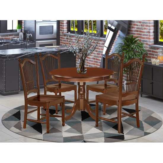 5Pc Rounded 42" Dinner Table And Four Wood Seat Chairs