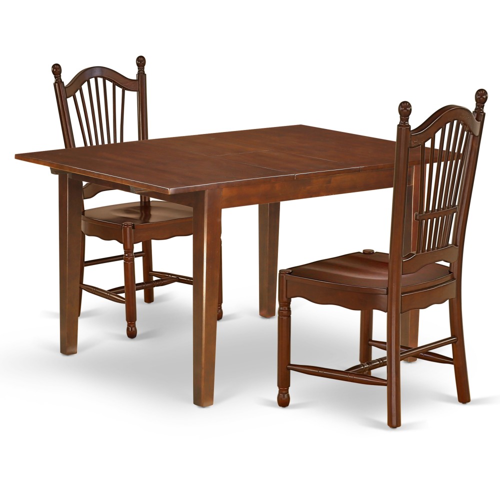 3Pc Rectangle 42/54" Dining Table, 12 In Leaf, Pair Of Wood Seat Dining Chairs