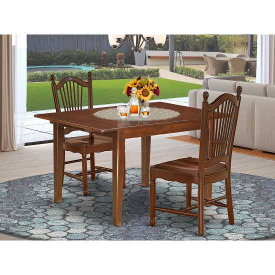 3Pc Rectangle 42/54" Dining Table, 12 In Leaf, Pair Of Wood Seat Dining Chairs