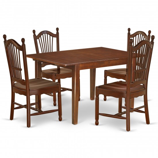 5Pc Rectangle 42/54" Kitchen Table, 12 In Leaf And 4 Wood Seat Kitchen Chairs