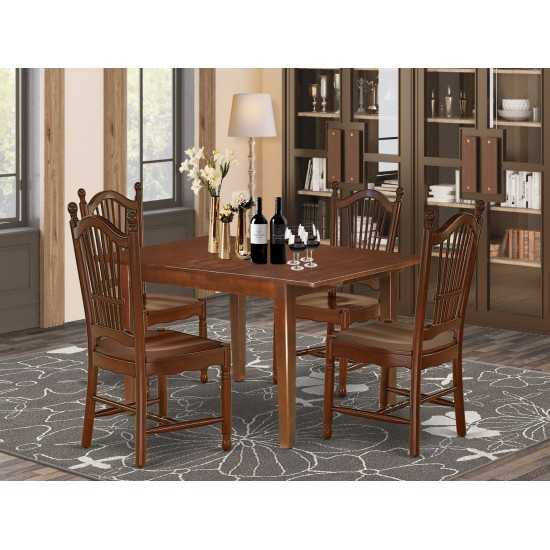 5Pc Rectangle 42/54" Kitchen Table, 12 In Leaf And 4 Wood Seat Kitchen Chairs