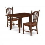 Wooden Dining Set 3 Pcs- 2 Chairs, Wood Table, Mahogany Finish Solid Wood Chair Seat, Mahogany Finish Solid Wood Structure.