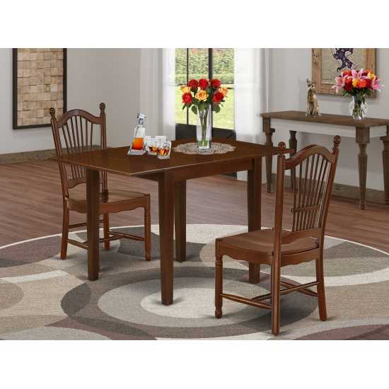 Wooden Dining Set 3 Pcs- 2 Chairs, Wood Table, Mahogany Finish Solid Wood Chair Seat, Mahogany Finish Solid Wood Structure.