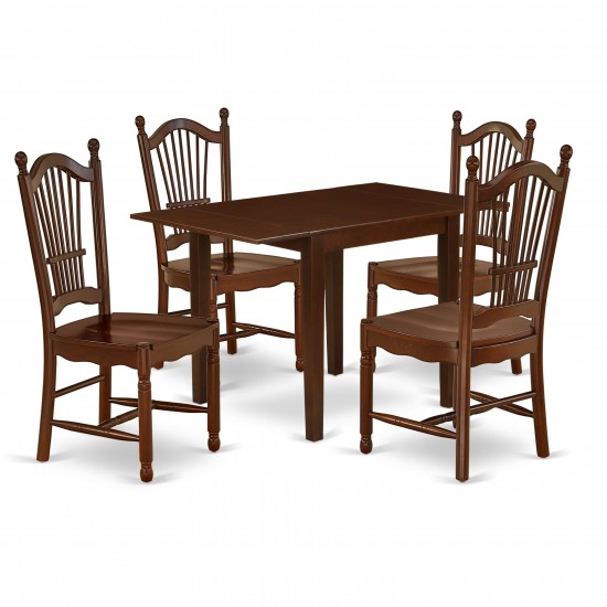 Dining Set 5 Pcs- 4 Chairs, Wood Table, Mahogany Finish Solid Wood Chair Seat, Mahogany Finish Hardwood Frame.