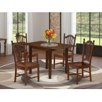 Dining Set 5 Pcs- 4 Chairs, Wood Table, Mahogany Finish Solid Wood Chair Seat, Mahogany Finish Hardwood Frame.