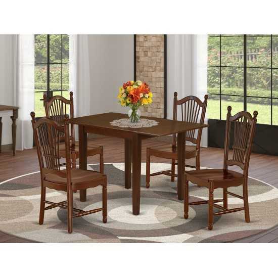 Dining Set 5 Pcs- 4 Chairs, Wood Table, Mahogany Finish Solid Wood Chair Seat, Mahogany Finish Hardwood Frame.