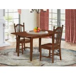 3Pc Rectangular 42/53.5" Dining Table, 12 In Self Storing Butterfly Leaf, Two Wood Seat Chairs