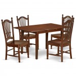 5Pc Rectangle 42/53.5 Inch Dinner Table With 12 In Leaf And 4 Wood Seat Chairs