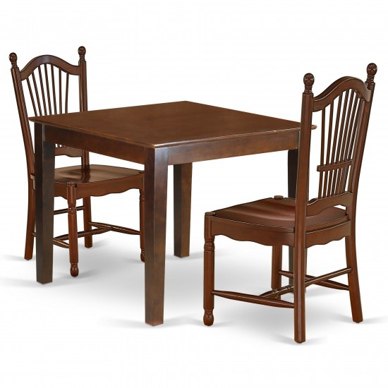 3Pc Square 36" Dining Table And A Pair Of Wood Seat Kitchen Chairs