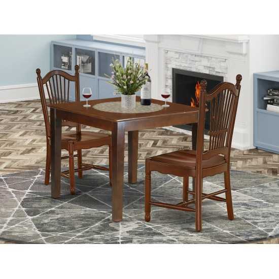 3Pc Square 36" Dining Table And A Pair Of Wood Seat Kitchen Chairs