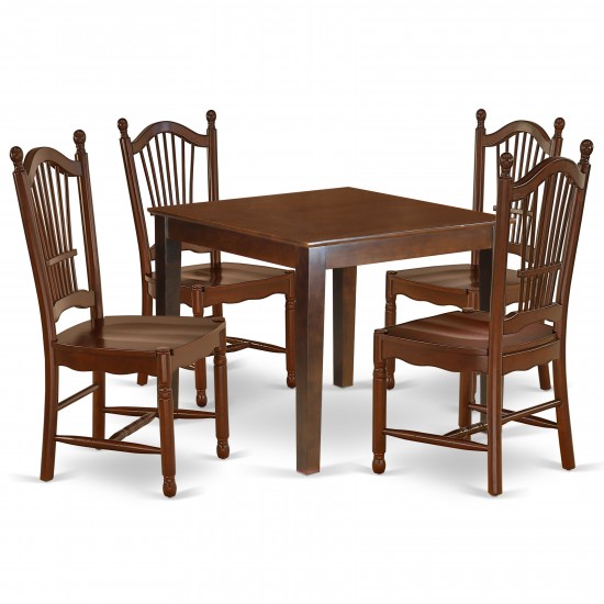 5Pc Square 36" Dinner Table And Four Wood Seat Kitchen Chairs